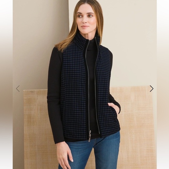 Chicos Velvet Reversible Quilted Vest Houndstooth Women Size 12P-14P - Picture 1 of 10